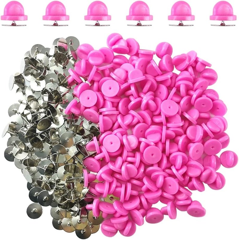 Ruidee 200 Pieces/100 Set Rubber Pin Backs with Tie Tacks Blank Pins, PVC Rubber Pin Back for Uniform Badges Backing Holder Clasp Lapel Pin（Pink） - Image 1
